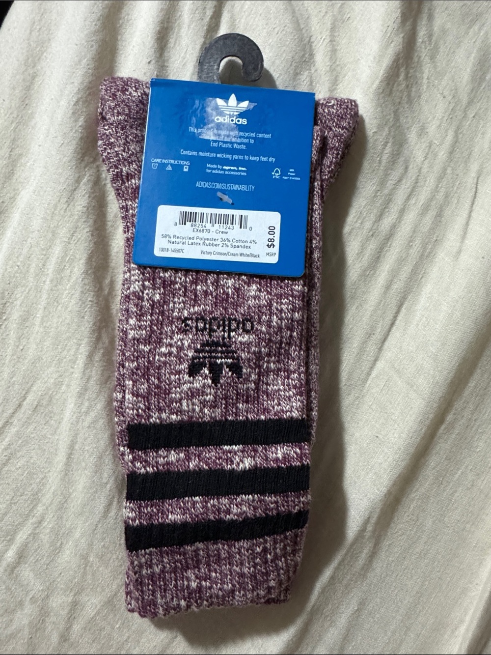 adidas Maroon Heather & Black Crew Socks - Picture 3 of 3